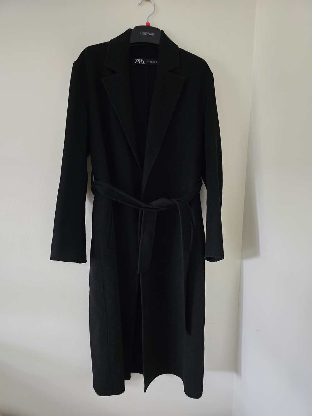 ZARA Wool Unlined Women's Black Belted Long Coat